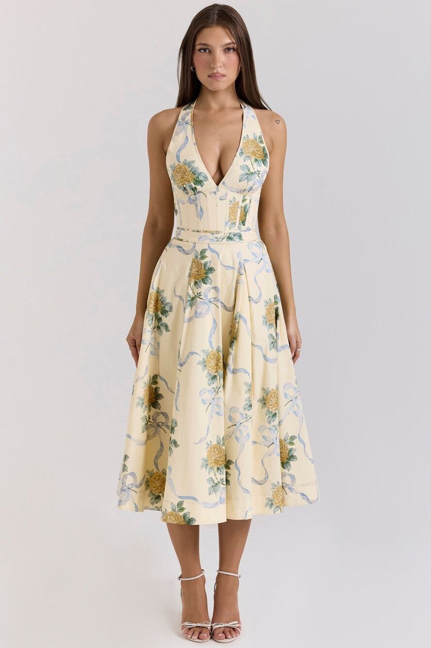 House of CB Rosalee Floral Stretch Cotton Petticoat Dress - S